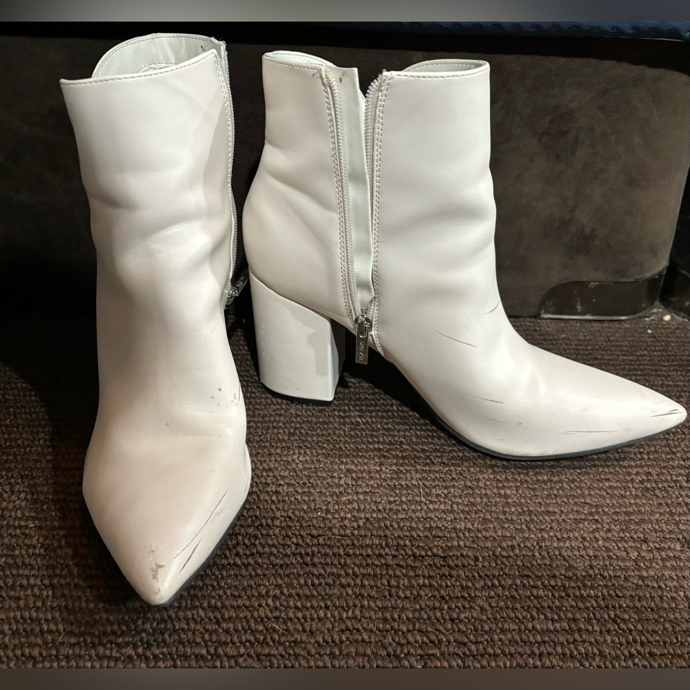 White heeled booties